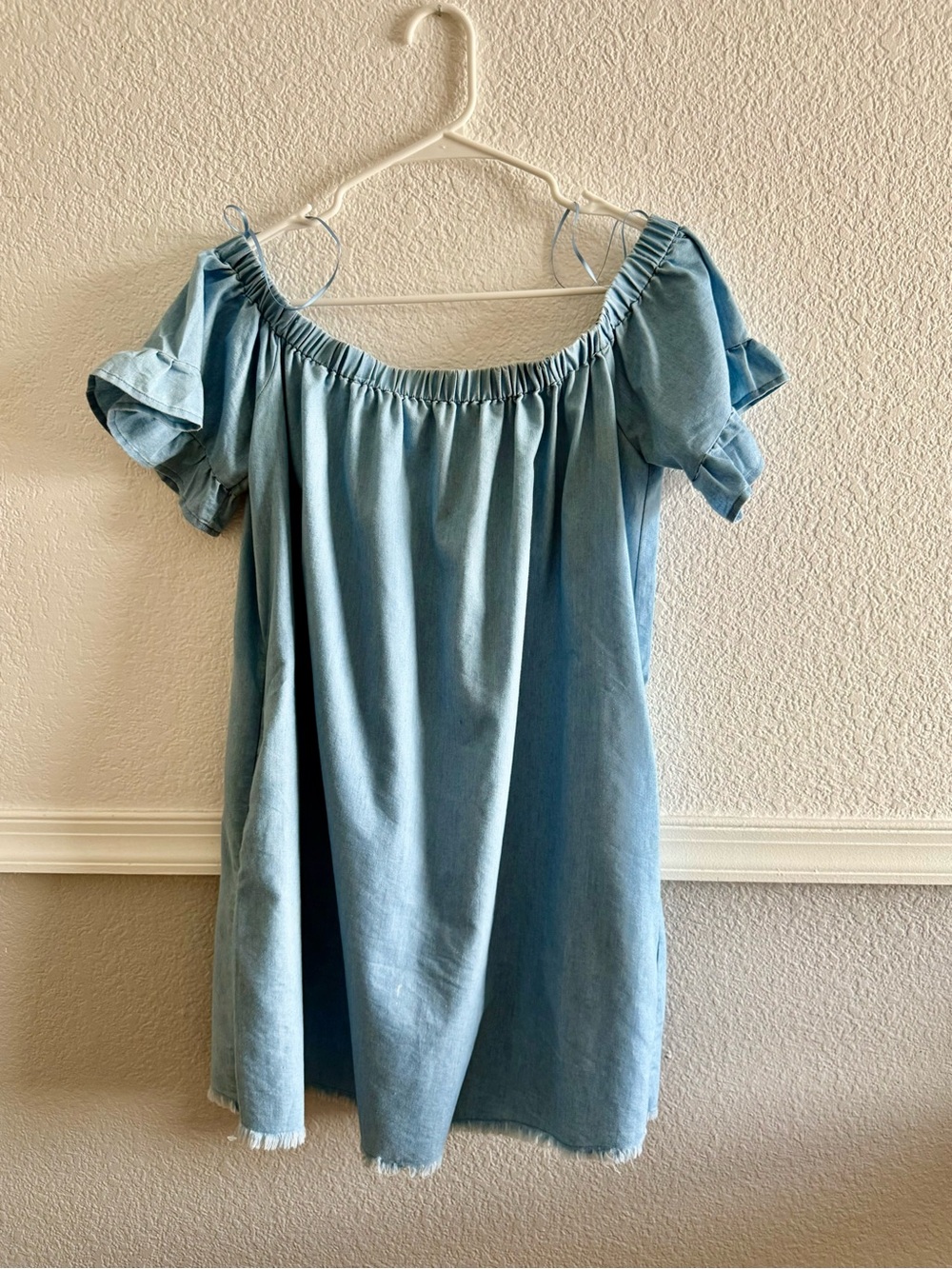 Light Blue Off-Shoulder Mini Dress with Ruffle Sleeves